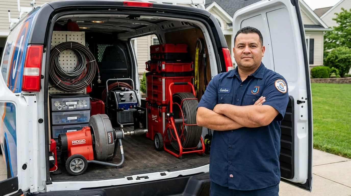 Professional drain cleaning equipment and Johns Plumbing LLC plumber in Dundee