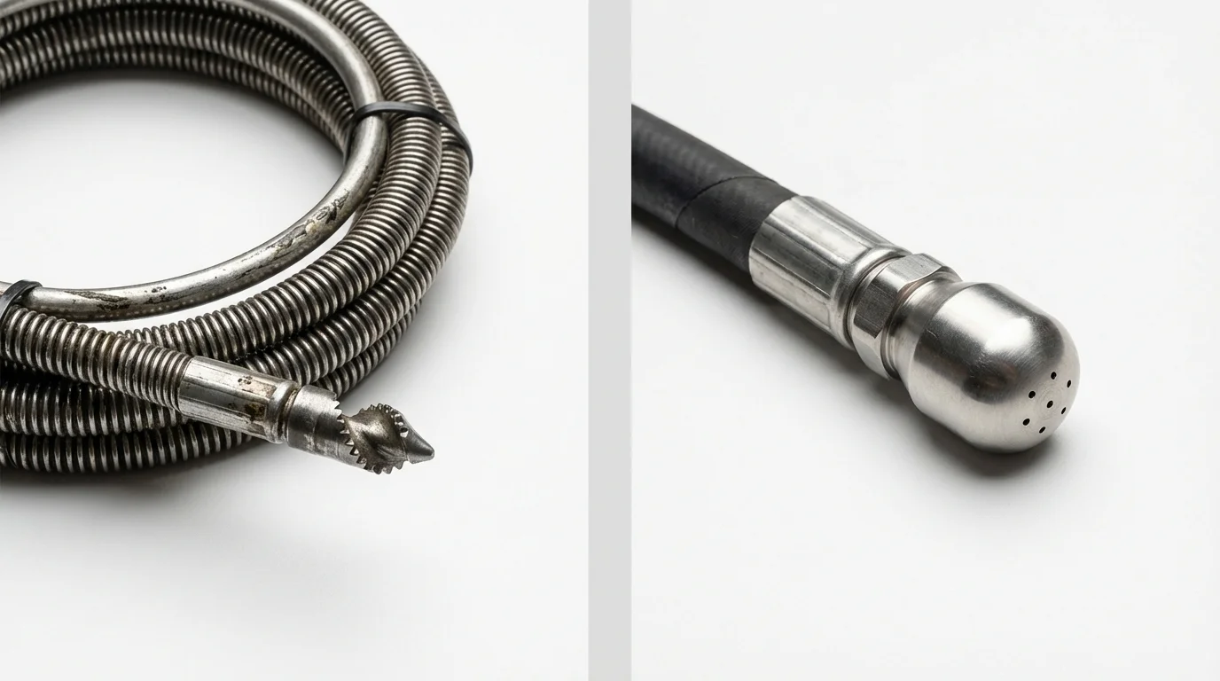 Drain snake cable and hydro jetting nozzle used for drain cleaning in Dundee, OR