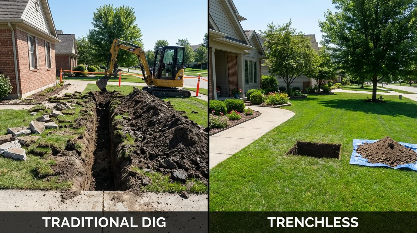 Trenchless sewer repair with minimal yard damage versus traditional excavation in Dundee, OR